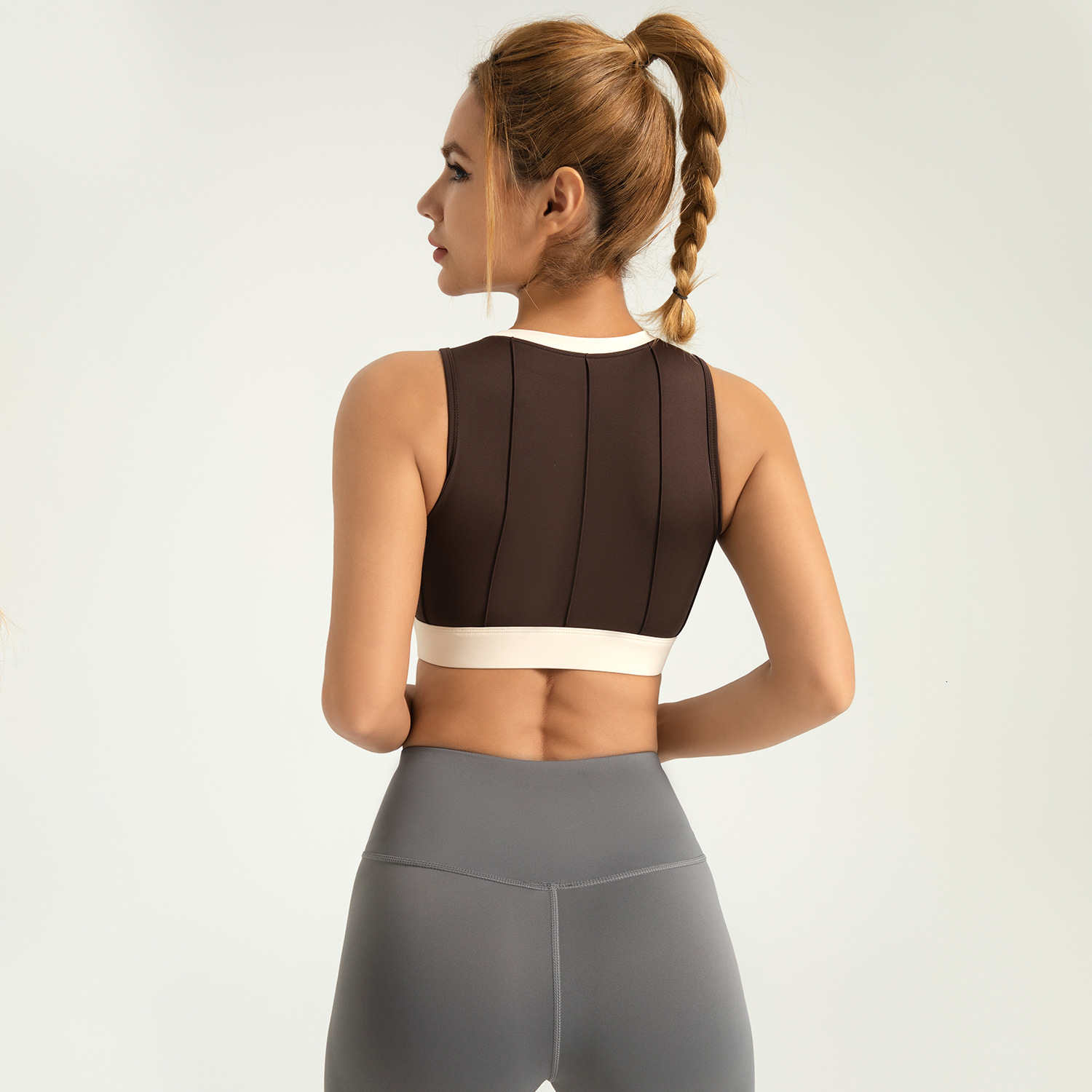 Vertical Pattern Color blocked Yoga Bra High Strength Shockproof Fixed Thin Sports Underwear-image-1058425896