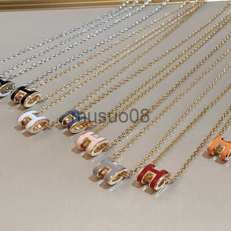 H letter necklace womens pure silver 18K rose gold classic style enamel mini pendant large and small collarbone chain J250521