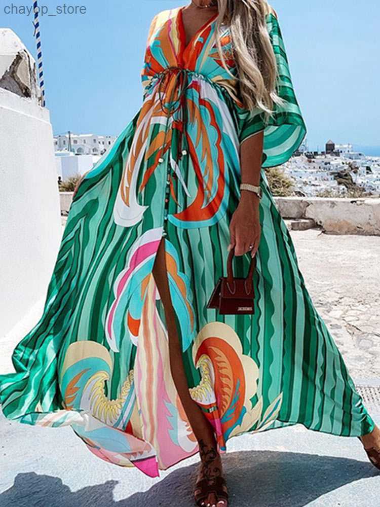 House Of Cb Dr Designer Boho Print Maxi Dr For Women Bikini Cover Ups Summer Bohemian Beach Sundr Sexy Floral Tunic Long Dr Vestido Feminino 9Bdy250