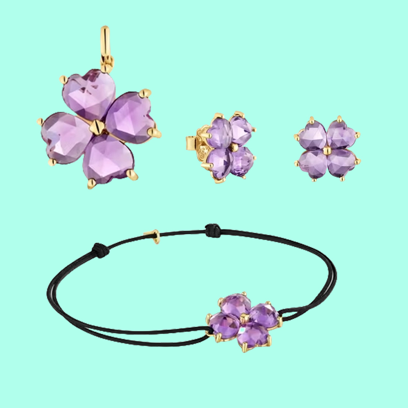 2025 new hot sale Spanish bear original jewelry 925 silver purple flower crystal earrings adjustable hemp rope pearl bracelet set girl birthday g-image-1058414000