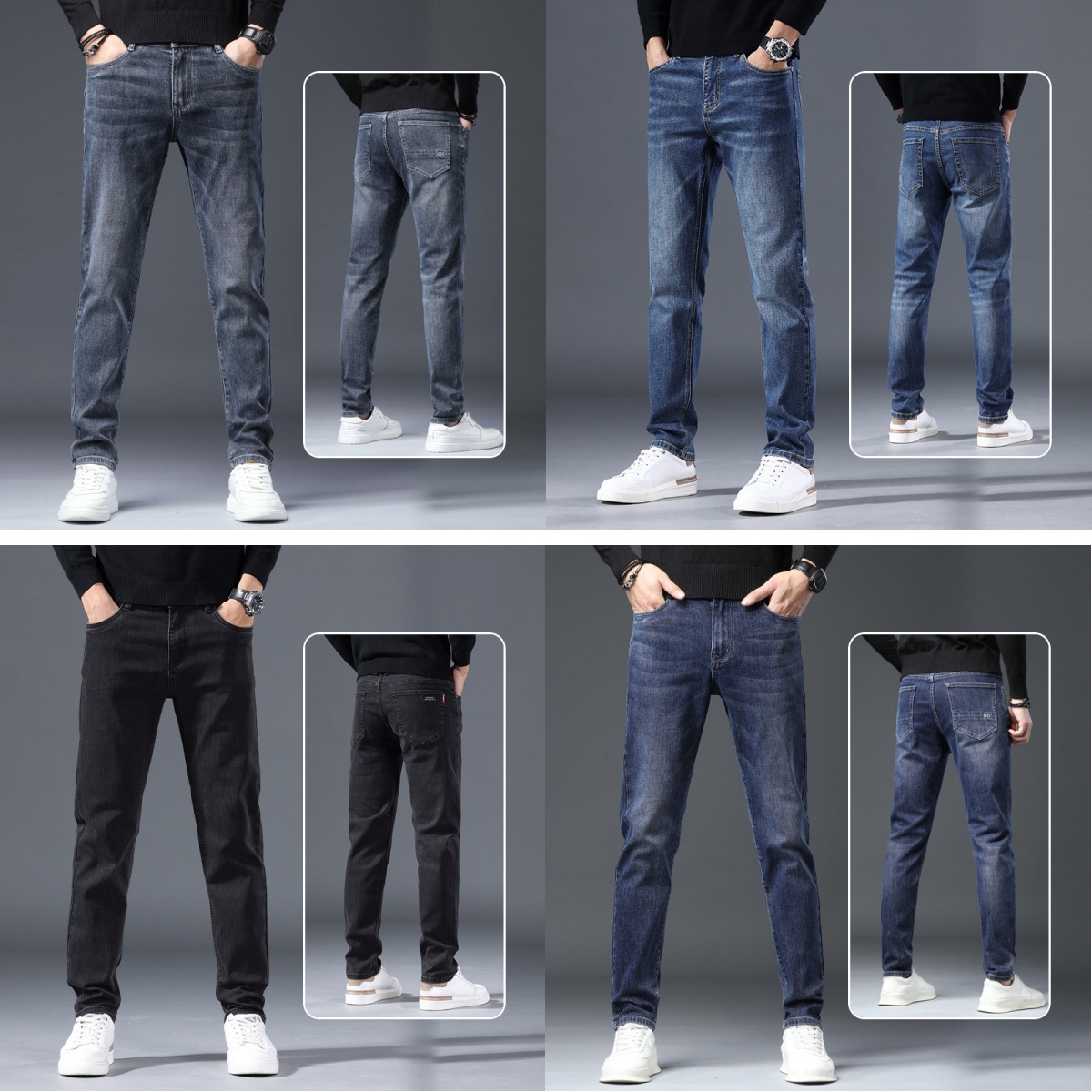 designer jeans for mens jeans designers jean shorts jeans men baggy Vintage Wash Solid Blue straight fit long pant casual denim trousers spring s-image-943218340