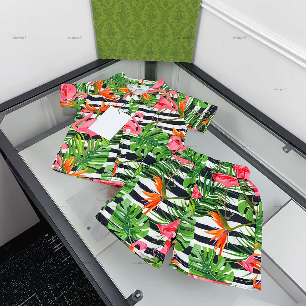 Top newborn jumpsuits Green plant pattern printing toddler bodysuit kids designer clothes baby Crawling suit T-shirt and shorts A146X04N091-image-1058601318