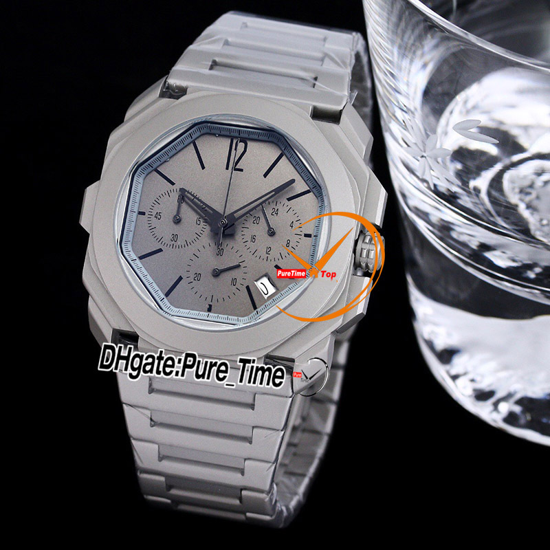 41 mm OCTO Finissimo 103068 Chronographe à quartz Montre pour homme Cadran gris Marqueurs de bâton Bracelet en acier titane Chronomètre pour homm