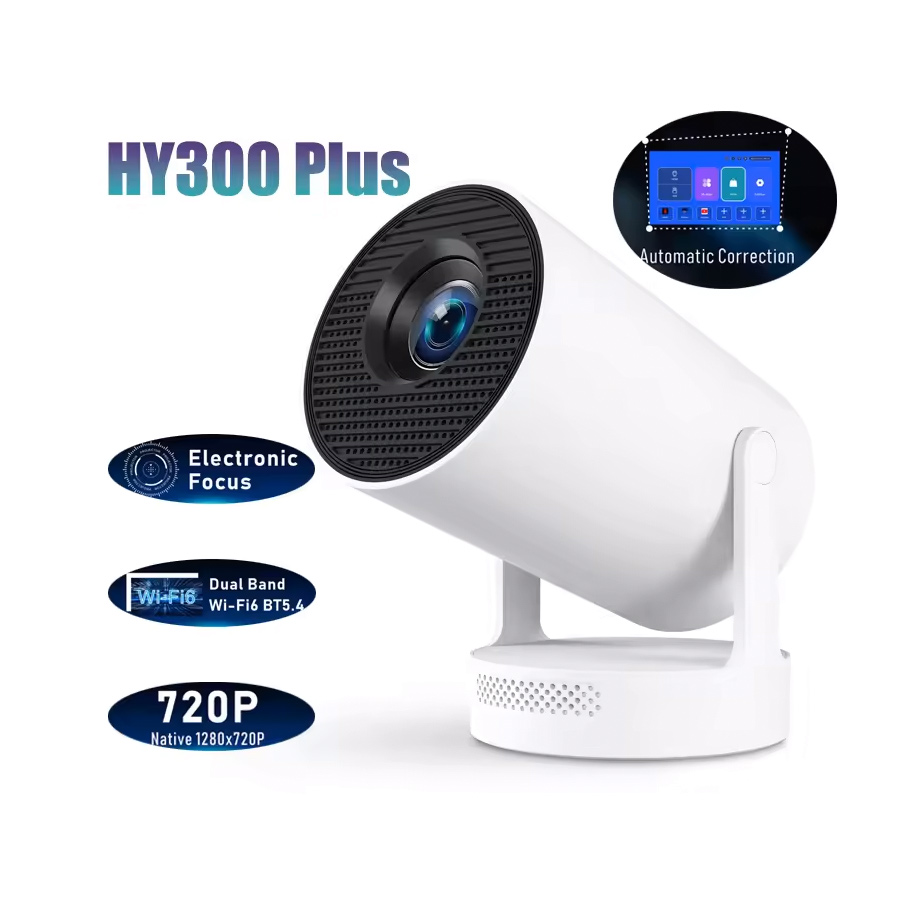 Portable Projector HY300 Plus Android 11 720P 210ANSI Home Outdoor Theater Wifi Mini Projectors with Electronic Focus Speaker-image-1058474058