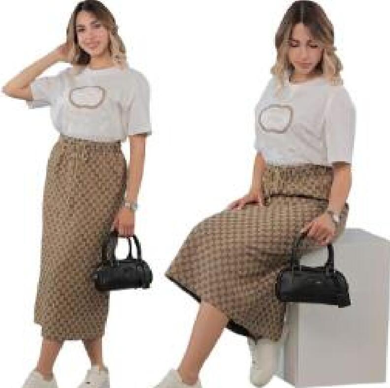 Women's Casual Short Sleeve Tshirt Dress Set Office Lady Spring Summer Elegant Print Tops Solid Skirt Two Piece Sets Women Outfit 2025