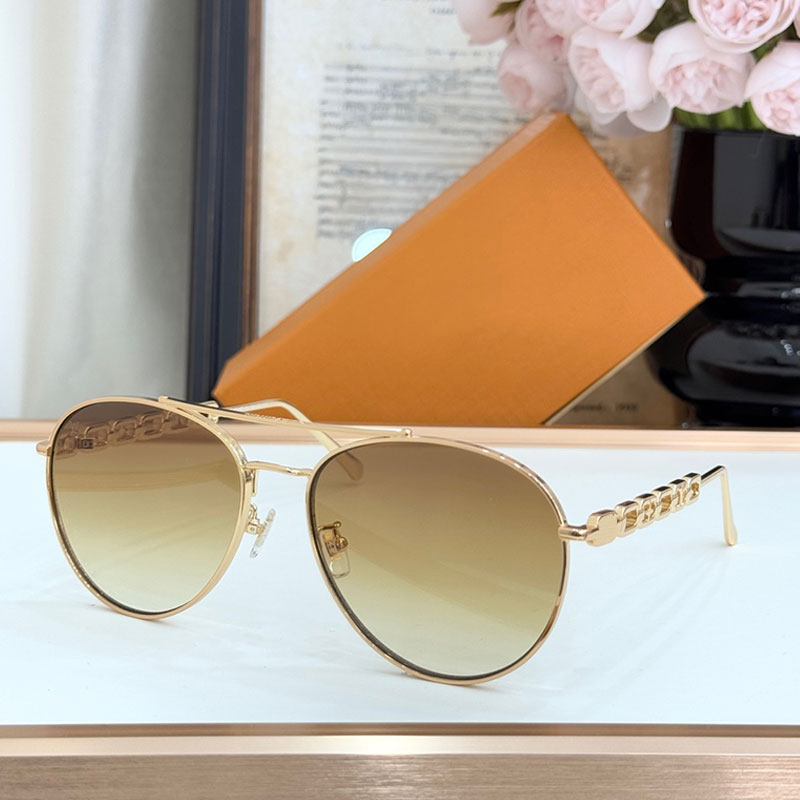 25ss New Women Metal Pilot Sunglasses Men Designer Metal Round Pilot Frame Metal Thread Empty Font Mirror Legs Fashion Style Sunglasses Z1539 Wit-image-931810139