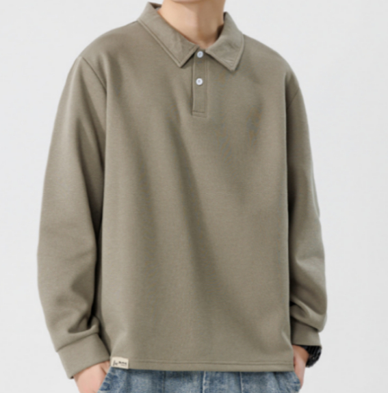 345 Men sleeved Autumn and Winter Heavy Loose Solid Color Lapel Youth Casual
