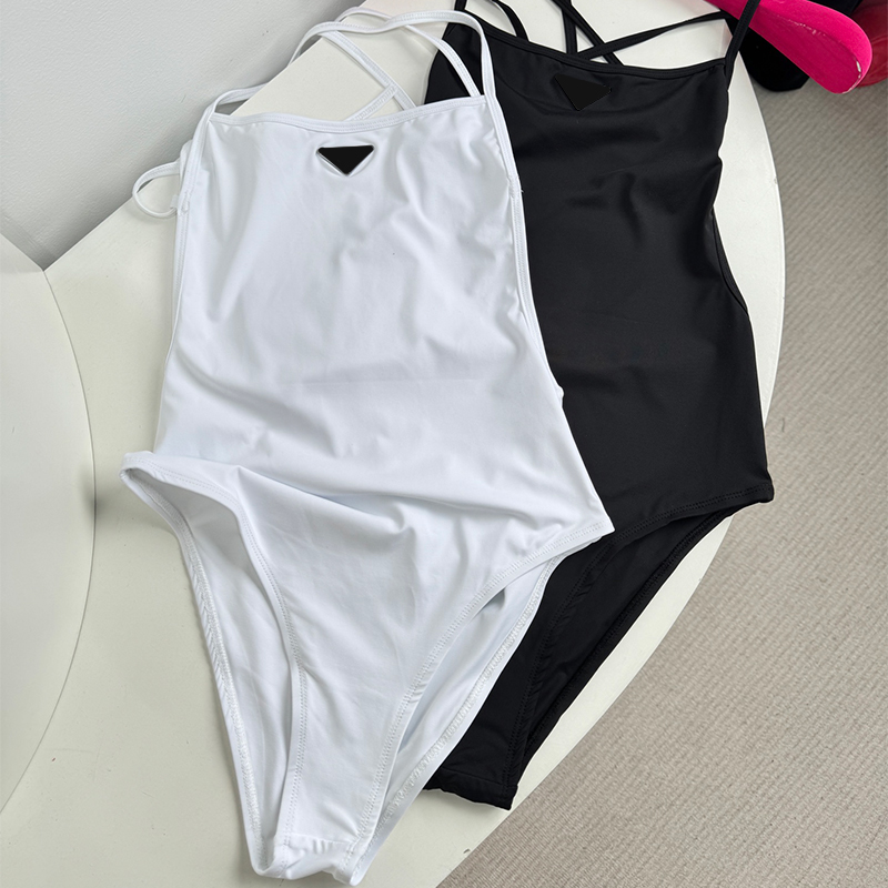 Women's Swimwear Designer P Strap one-piece swimsuit without chest cushion quick drying fabric thin shoulder strap-image-1058556901