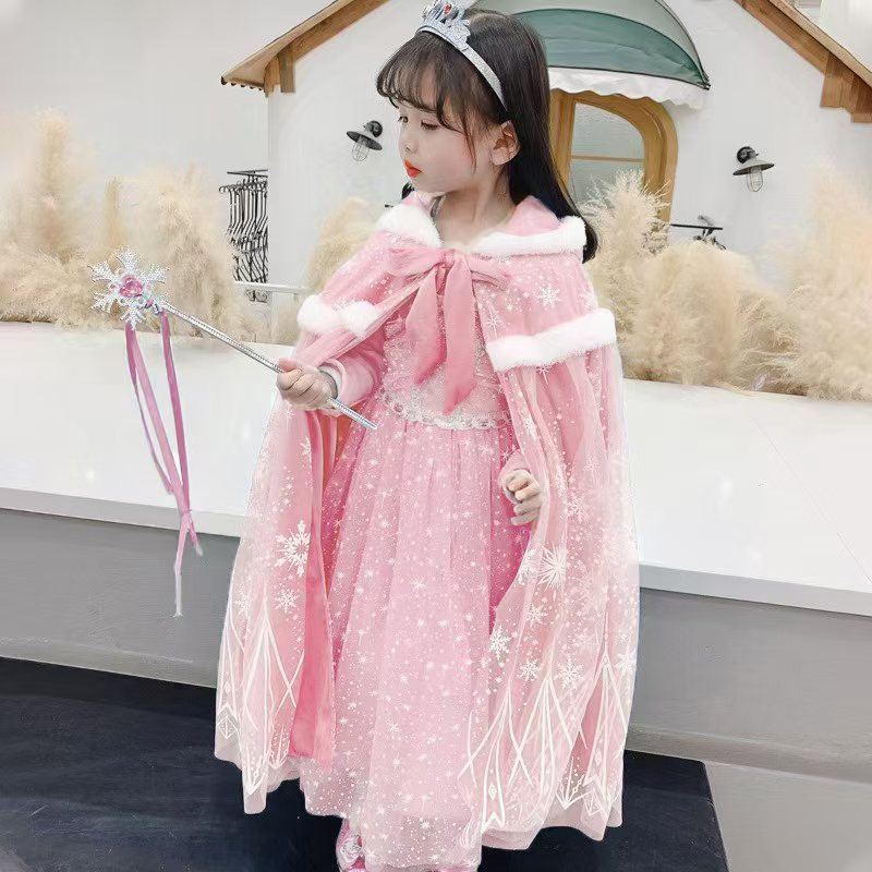 baby clothes infant designer dress Elsa princess thickened cloak for girl comfortable soft autumn and winter.-image-1077416074