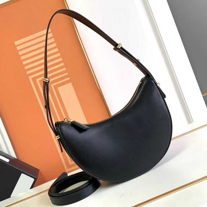 Mirror Quality Luxury Designer Half Moon Sac Womens Triangle épaule Sac à main Homme Mentille en cuir authentique Sac fourre-tout