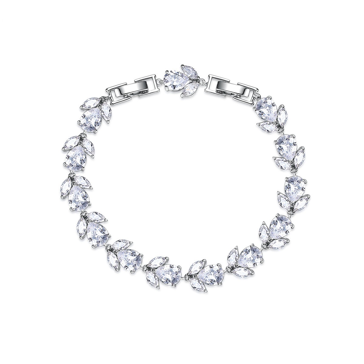 Chioucong Brand Elegant Wedding Bracelets Luxury Jewelry 18K White Gold Fill Marquise Cut 5A Cubic Zircon CZ Diamond Party Women Fashion Leaf Bangle