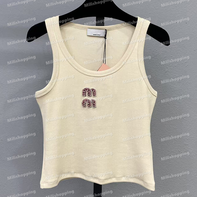 Luxury Womens Rhinestone Ruby Letter Tank Top Ribbed Cropped Vest Red Beads Slim Fit Shirt Tanks