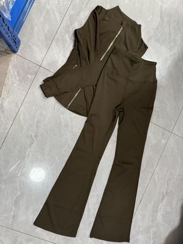 DFjacket Ensemble de veste à col montant et fermeture éclair dorée, haut à manches longues, pantalon évasé hautement extensible, élastique, tenue