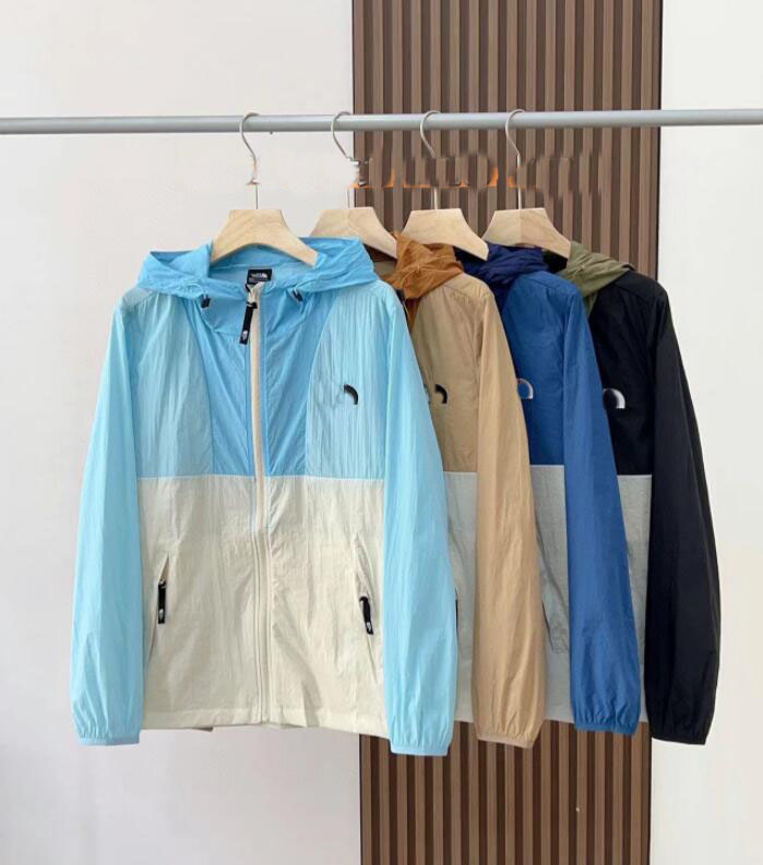 Summer Mens Lightweight Jacket Hooded Couples Sunscreen Clothes Color blocked Embroidered Alphabet Breathable Outdoor Coats Skin Clothing