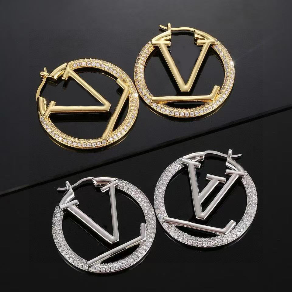 Boucles d'oreilles créoles avec lettres de 4cm, or, argent, cristal pavé, bijoux de créateur pour femmes