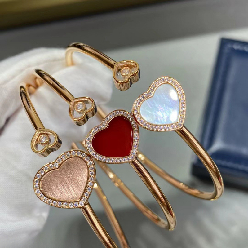 Luxury love heart designer bangle bracelet for women 18k rose gold silver 3 hearts full diamond shine crystal open bangles jewelry