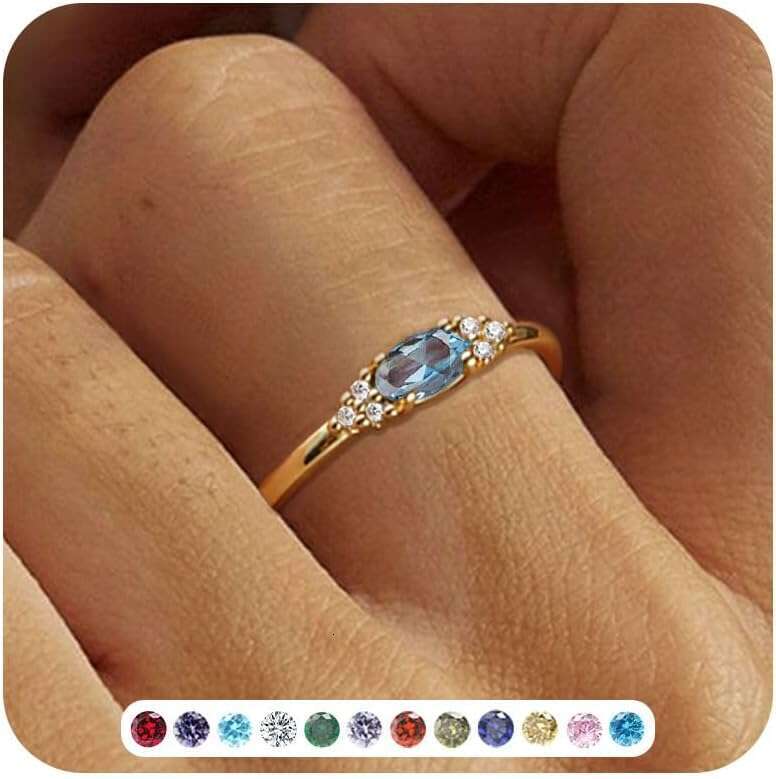 Anneau en or empilable à la mode en pierre de naissance pour femmes, anneau de fiançailles de mariage en zircone cubique en zircone cubique exqui