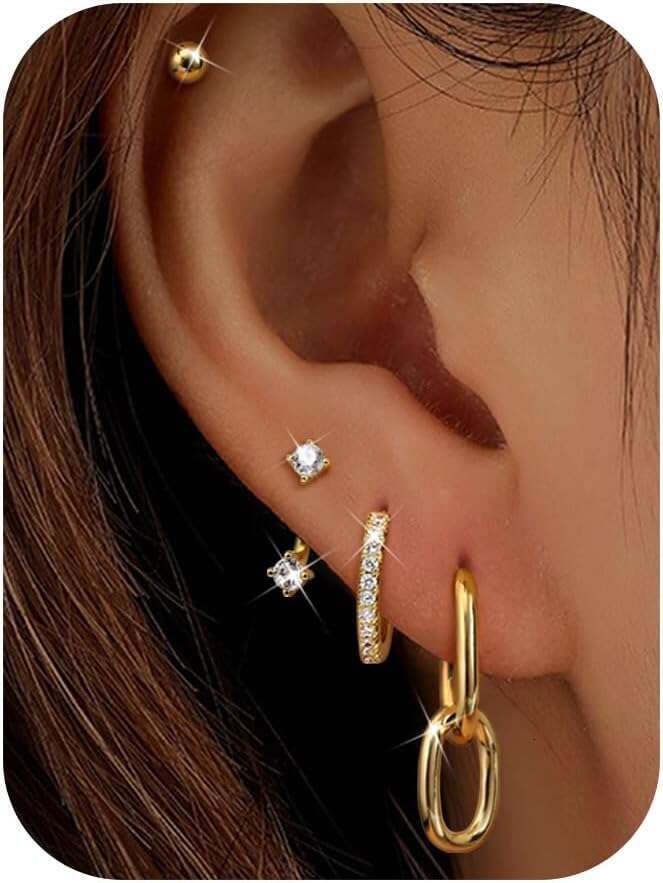 Besteel 4 paires de boucles d'oreilles à anneau en or placées pour la mode féminine, une chirurgie hypoallergénique, un pendentif en acier, des b