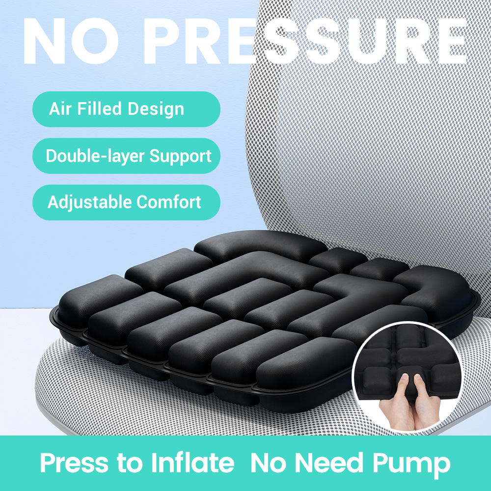1pc 3D Pressure Relief Double-layer Air Cushion - Office Chair Car Seat Cushion, Back Support Pad for Desk, Chair, Wheelchair, Adjustable Softnes-image-1058828560