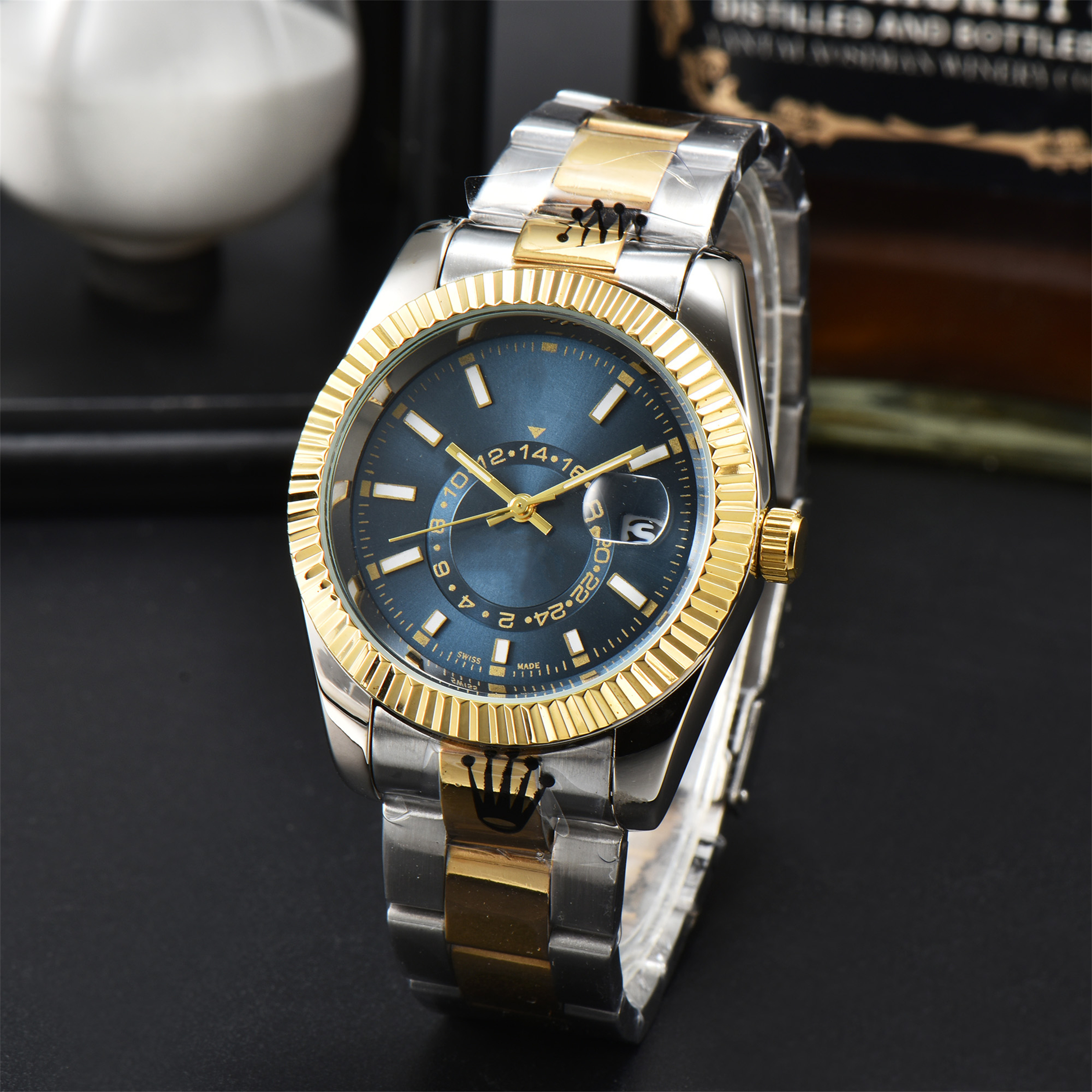 Mens SKY DWELLER Automatic quartz Movement watch multifunction Wristwatch Designers Men Watches Stainless Steel Strap Gold Wristwatches Montre de lu