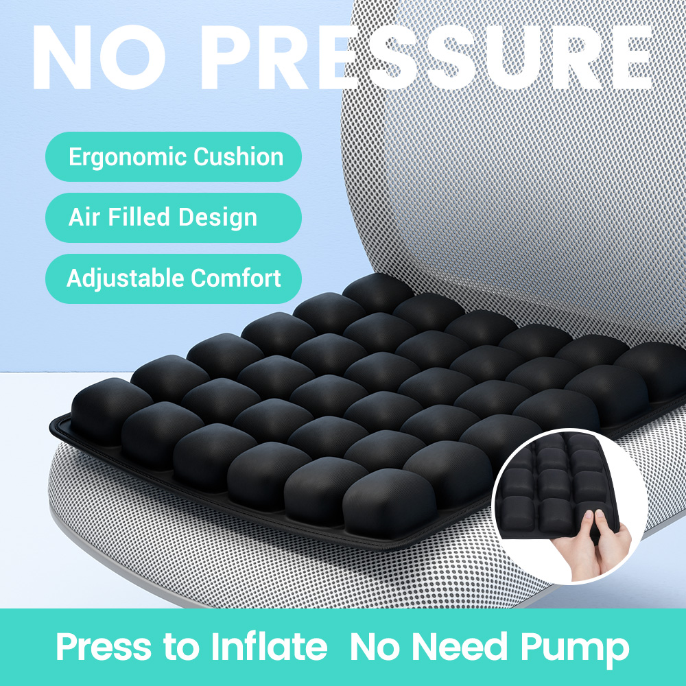 1pc 3D Pressure Relief Air Cushion - Office Chair Car Seat Cushion, Back Support Pad for Desk, Chair, Wheelchair, Adjustable Softness Ergonomic C-image-1058821548