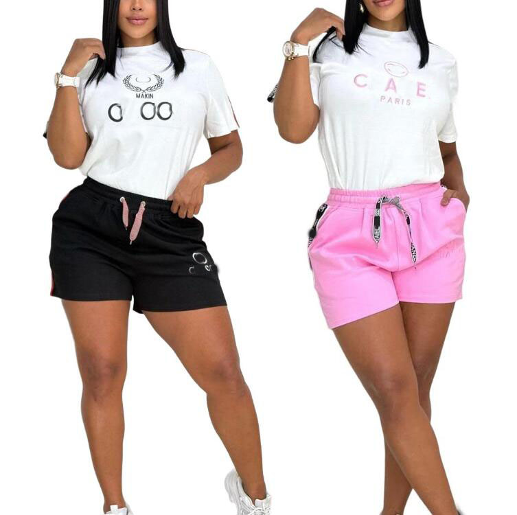 Womens Tracksuits Summer Designer Embroidery Shorts Two Piece Sets Women neck Crop Top And Outfits Fashion Y2K Matching 2pcs Streetwear