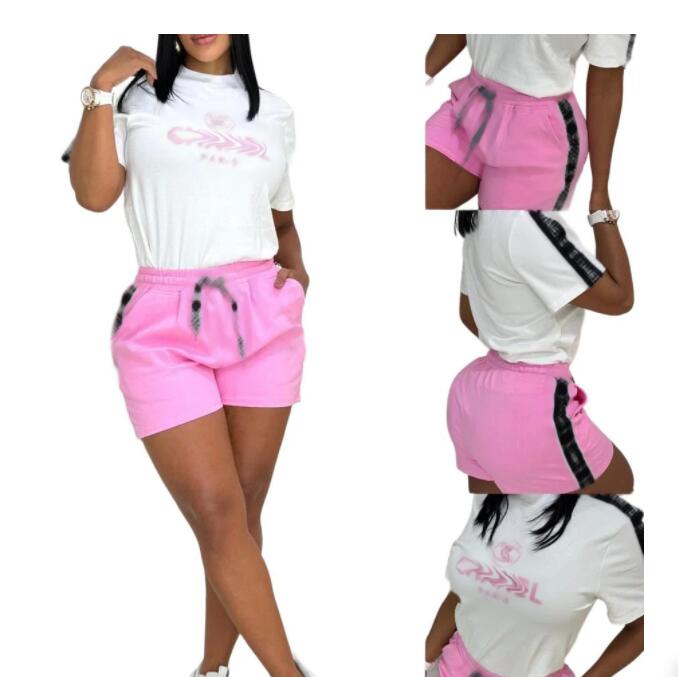 Desinger Women's Tracksuits 2 Pieces Set Summer Spring Fashion Women Set Female Tops Embroidery Short Sleeve T-shirt joggingsuit