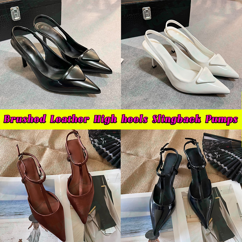 Femme Designer Chaussure Femme Talon Slingbacks Hauts à talons hauts Sandales Ballets Flat Robes Talons Black Brackshed Le cuir de frotté Pompes