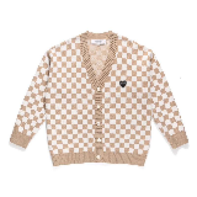Designer Mens Sweaters Play V Neck Button Cardigan Black Heart Khaki White Checked Wool