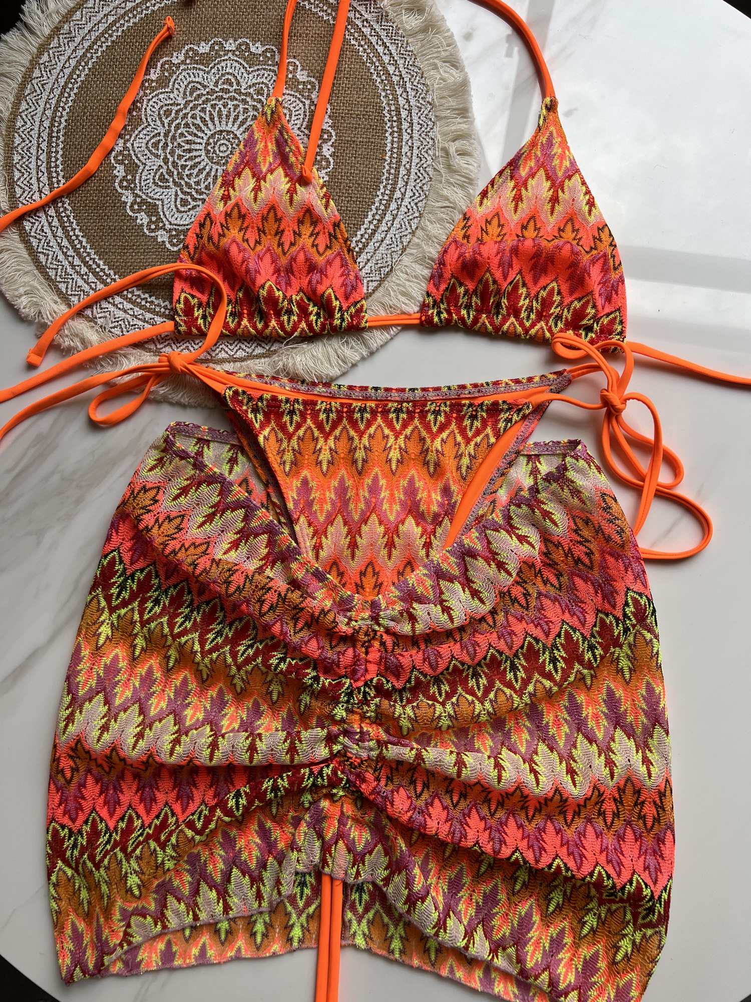 Elegant Ladies Three-Piece Seaside Ensemble Featuring Embellished Bustier Bralette and Flattering Hip Hugger Shorts X260304-image-1096174683