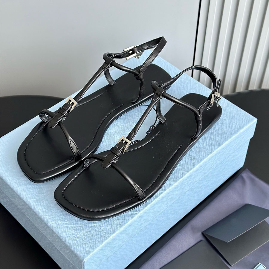 Top quality Real leather Flip Flops Flat heel sandal slides with buckle open toes Slippers Luxury designer sandal for womens Vacation shoes Facto