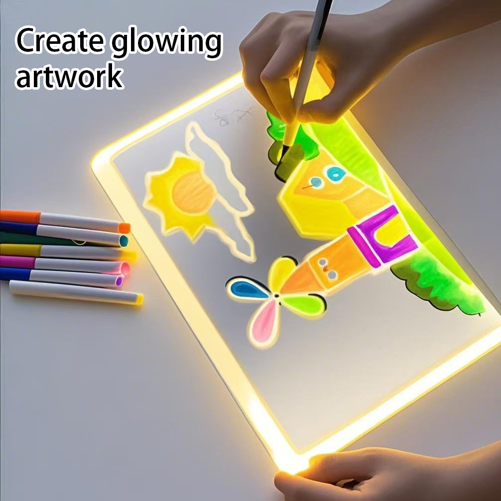 Children&#039;s DIY luminous drawing board, drawing and writing display, acrylic transparent writing board, message board, sleep light, bedside l-image-1059003512