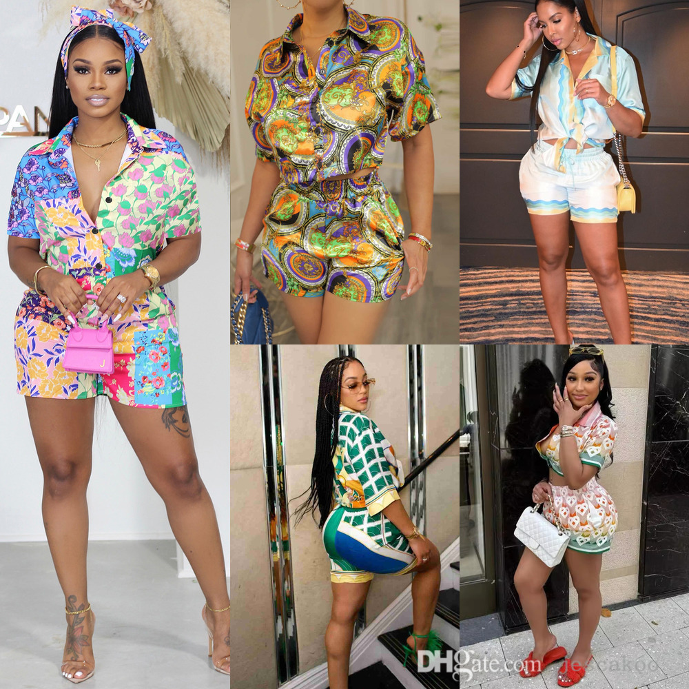 Tracksuit Women Beach Two Piece Set Fashion Print Short Sleeve Shirt Top And Shorts Sets 2Pcs Outfits Casual Suit-image-959681440
