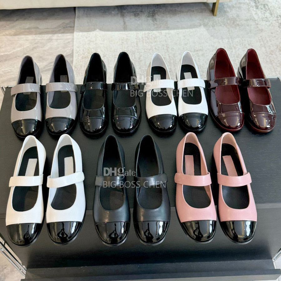 Top quality low-heeled buckle strap Mary Jane Patent leather Round-toe Ballet flats shoes Luxury designer dress shoes women With box 2cm-image-911256841