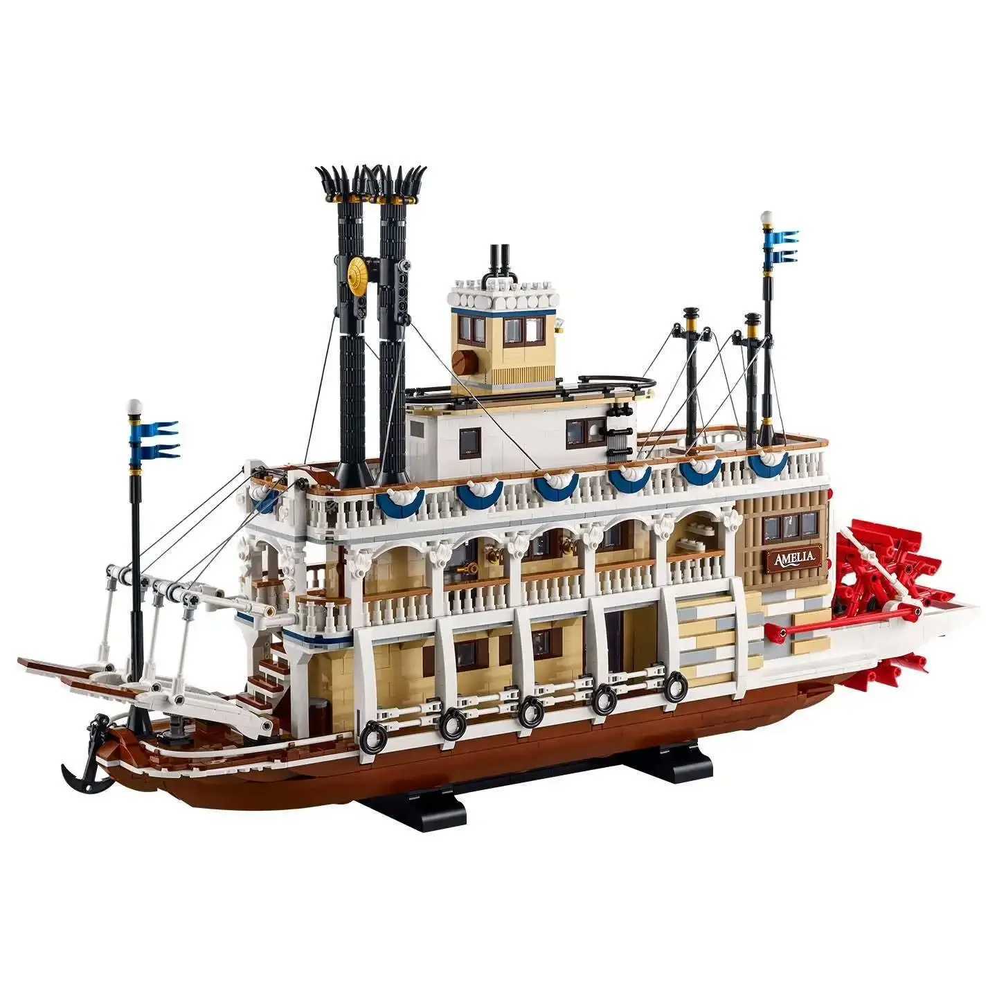 Creative River Steamboat Building Blocks Compatible 21356 Steam Ship Model Transport Assemble Bricks Toys Gift For Kid Adult BoyC250527-image-1059317076