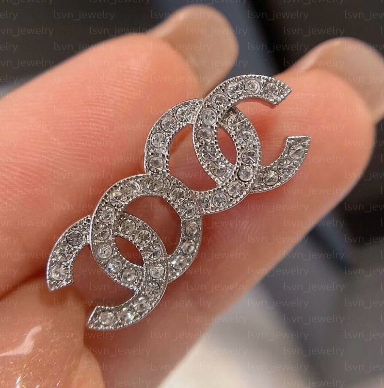 Boucles d'oreilles diamant femme 1 6CM mini argent plaqué Designer Double lettre cristal strass boucle d'oreille bijoux en gros