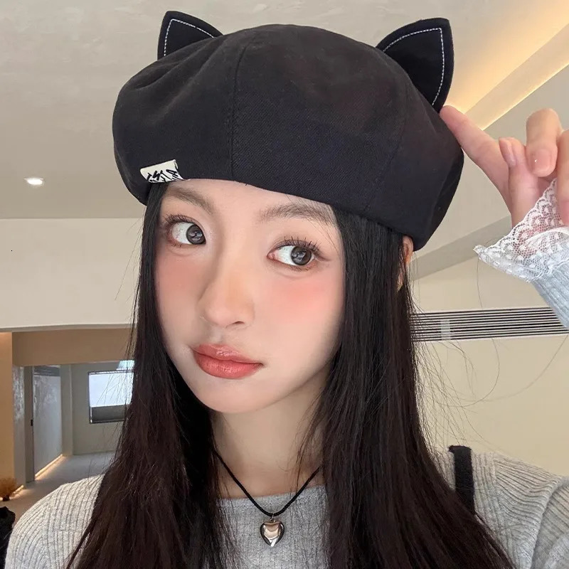Cute Korean Version of Cat Ears Beret Fashion Spring and Summer Street Casual Versatile Star Anise Painter Hat for Womens 250526 S250902