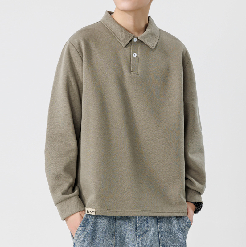 188 Men Long-sleeved Autumn and Winter Heavy Loose Solid Color Lapel Youth Casual
