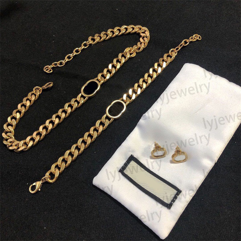 Retro designer necklace mens bracelet designer earrings choker plated gold necklaces fashion link chain charm bracelets stud earring designer jew-image-864186262