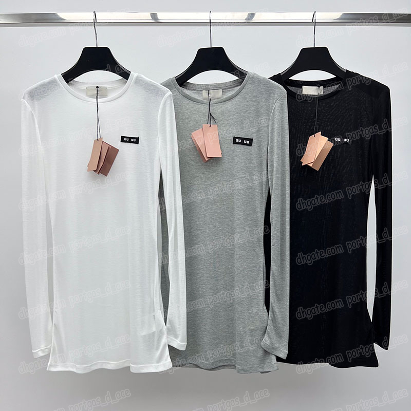 Designer Women Bottoming Dress Long Sleeve See Through Dresses Solid Color Simple T Shirts Luxury Brand Casual Tops-image-959097790
