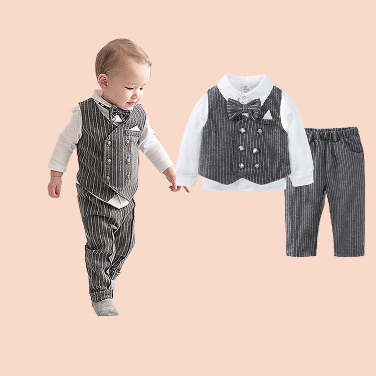 XW248Children&#039;s clothing wholesale children&#039;s gentleman three-piece suit boy&#039;s clothing spring and autumn long-sleeved shirt vest-image-1059470766