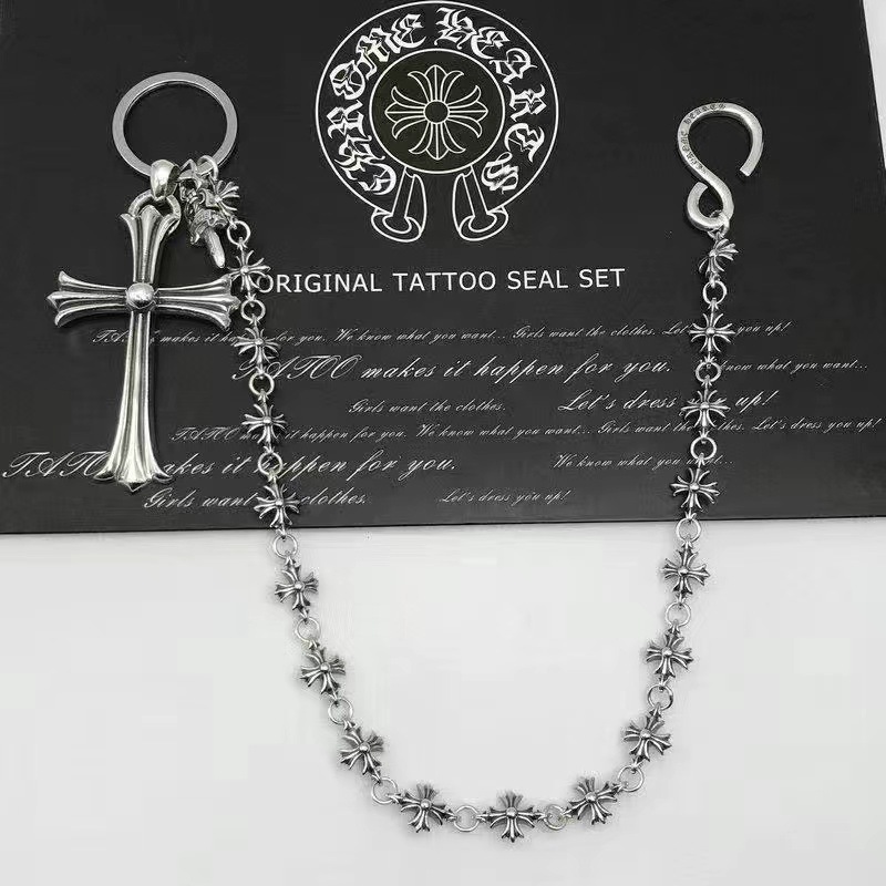 Designer chrome cross flower dice ball buckle waist pants Keyring chain 925 thai silver bag chain personalized men women retro bag hanging Key ring