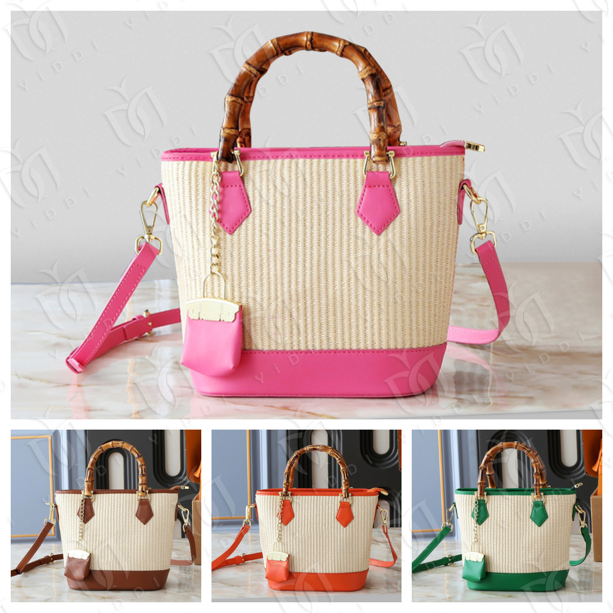 Summer New straw Basket bag for women Shoulder bags Fashion Woven mini Tote Bag Bucket Bag Beach bags Designer mini Bucket crossbody bags Bamboo Han