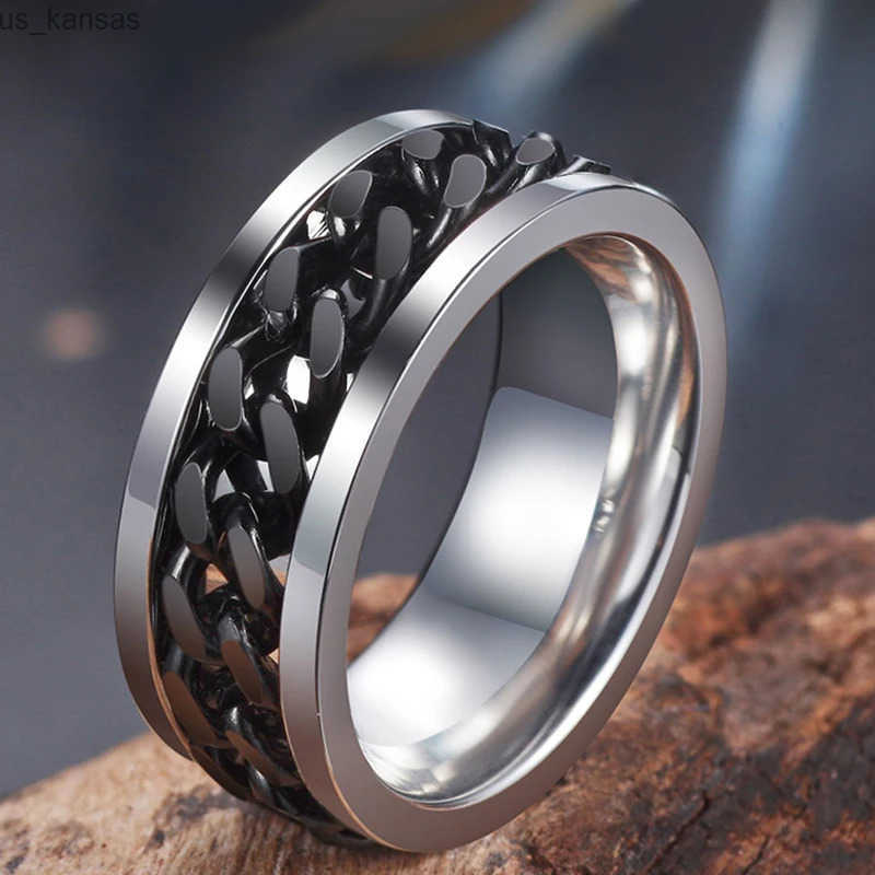 2021 Fashion New 4 Colors 8mm Titanium Steel Twist Chain Rings For Men Polished Black Punk Rock Biker Ring Wedding Ring X250529