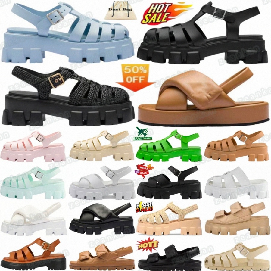 Monolith Sandals designer Rubber sandal 55mm Soft Wedge women black white light blue Pink Leather womens green brown yellow orange braiEMQ7#-image-967524658