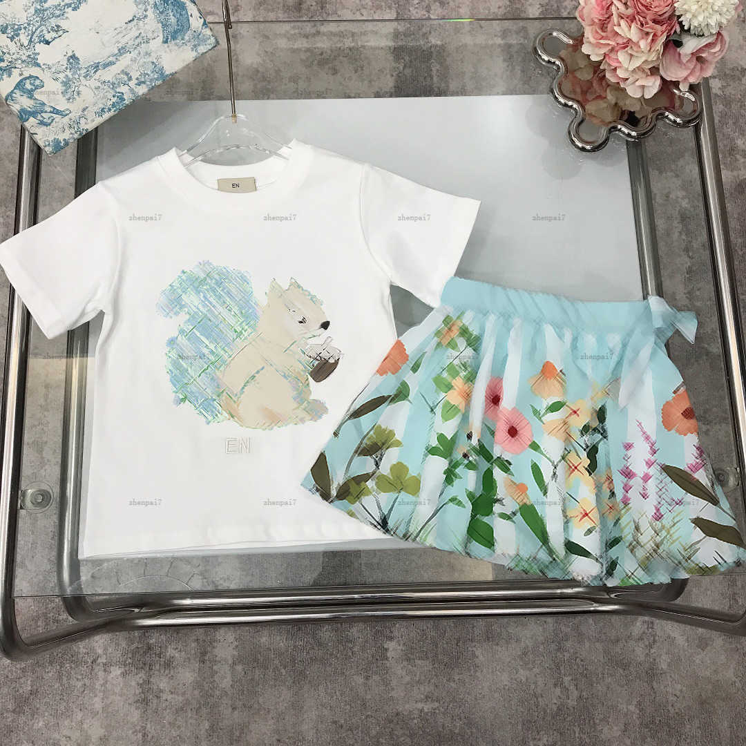 Top girls dress suit Flower animal pattern prints baby two-piece kids designer clothes Summer T-shirts and skirts A062X02N026-image-1059601081