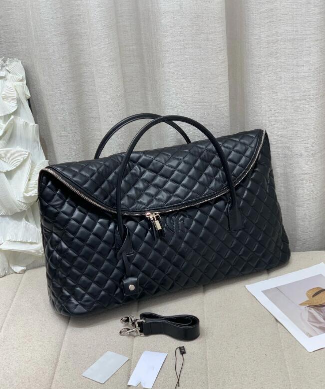 Airport/Travel Bag 57cm Designer Classic Quilted Genuine Leather Tote Large Capacity Black Plaid Shoulder Bag Handheld Crossbody Bag-image-1079013924