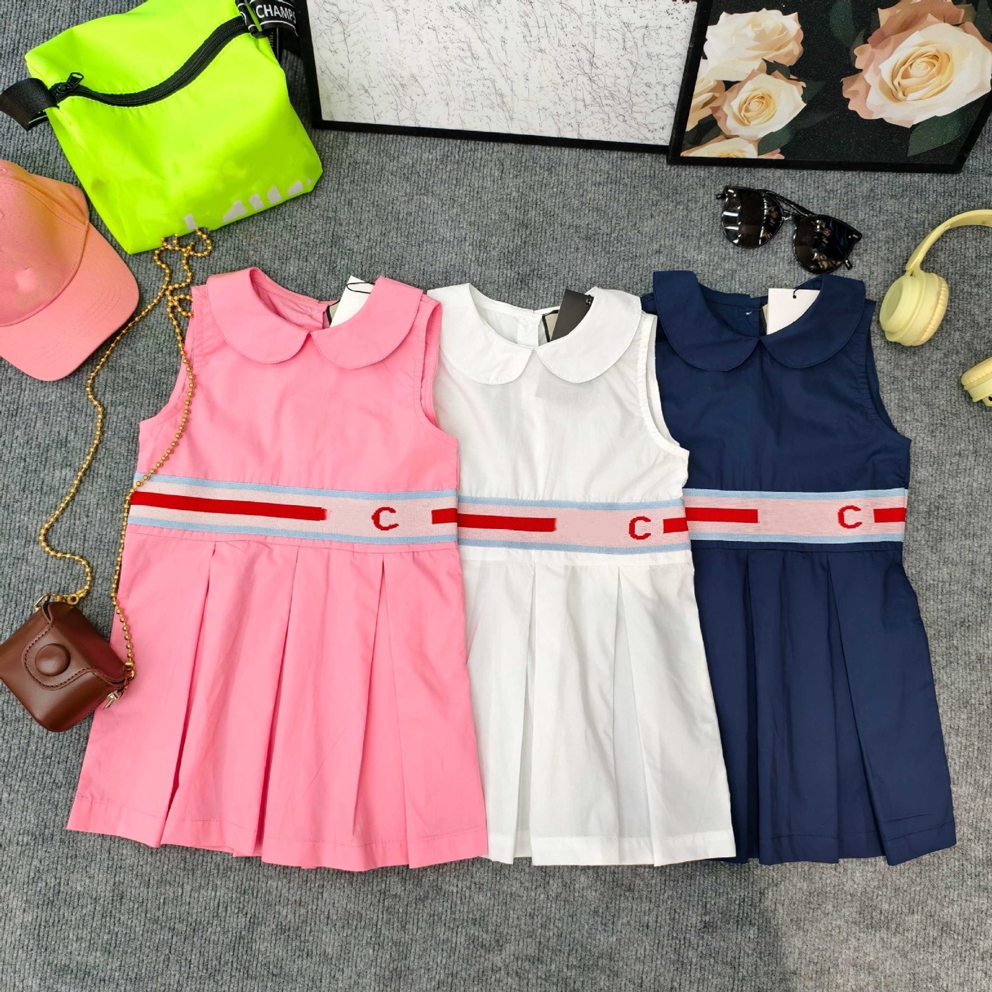 2025 girl dress polo skirt short sleeved jumpsuit princess pleated dress children's clothing designer luxurious baby girl solid color