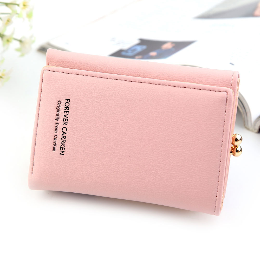 FOREVER CARRKEN Mini Wallet, Japan And Korean Style Pink PU Coin Purse With Zipper Pouch, Square Card Holder For Men And Women, Synthetic Leather Li