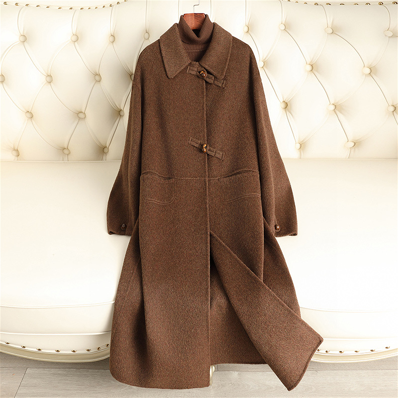 D6354 New autumn and winter double-faced wool coat simple and fashionable knee-length light luxury high-end